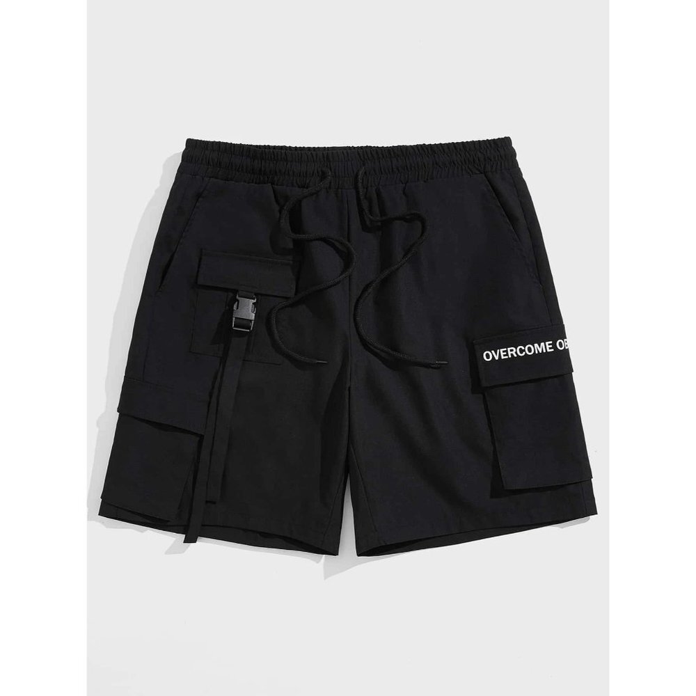 NEW SHEIN Manfinity EMRG Men Letter Graphic Flap Pocket Buckled Drawstring Waist